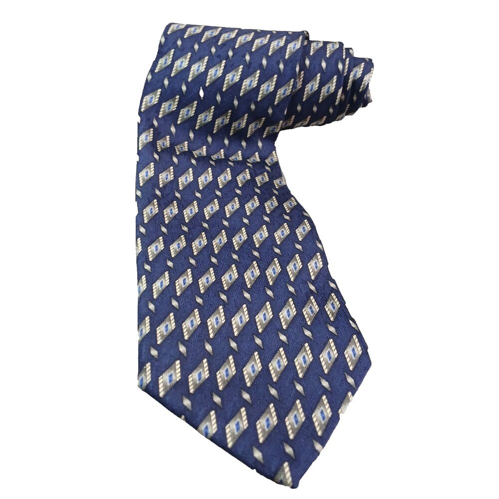 XMI 325 Series for Nordstrom Silk Tie Blue Geometric Vintage Handmade USA 59"